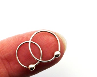 Simple Nose Hoop with Ball in Sterling Silver