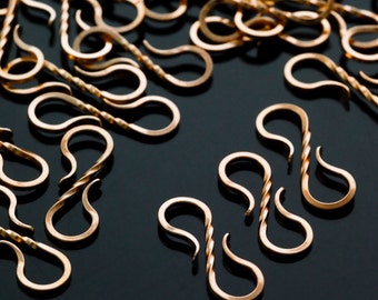 Petite Hand Forged S Clasps with a Twist in Copper, Brass, Bronze, Stainless Steel, Sterling Silver, 14kt Gold Filled - 17mm X 7mm