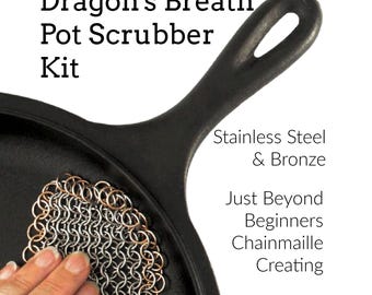Drachenatem Topfreiniger - Chainmaille Kit European 4 in 1 - Tolles Geschenk - Edelstahl und Bronze