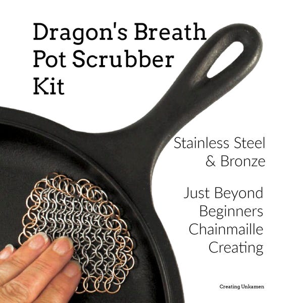 Dragon's Breath Pot Scrubber - Chainmaille Kit European 4 in 1 - Great Gift - Stainless Steel and Bronze
