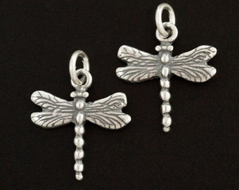 1 Sterling Silver Dragonfly Charm - Jump Ring Included