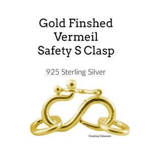 1 Gold Finished Vermeil Sterling Silver Hook Clasp with Safety Catch with 2 Soldered Jump Rings 10mm X 7mm