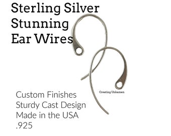 2 Pairs of Sterling Silver Stunning Ear Wires - 18mm X 10mm - Argentium, Antique Silver, Black Silver