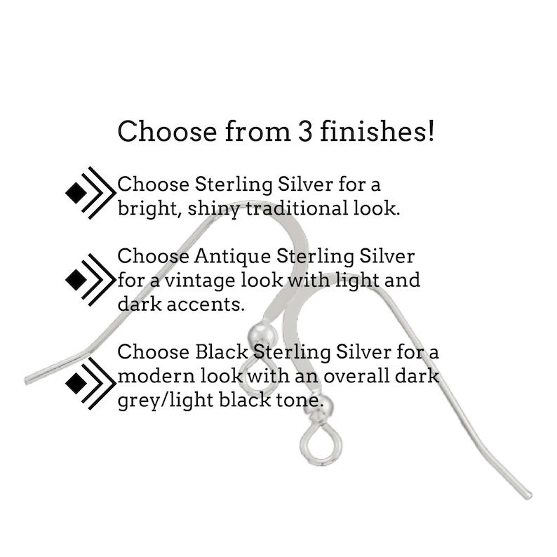 Sterling Silver Flat Ear Wires with Bead 22 gauge Economical Choice in Shiny, Antique or Black Finishes image 2