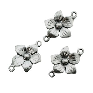 Links 2 Five Petal Flowers in Antique Sterling Silver 11mm - 100% Guarantee