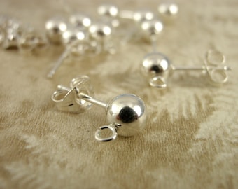 5 Pairs Sterling Silver 3mm,4mm,5mm or 6mm Ball Post Top Earrings with Open Loops and Ear Nuts