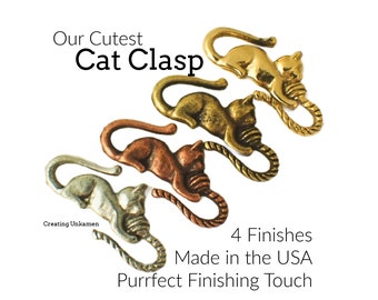 1 Cat S-Hook Clasp in Antique Copper, Antique Gold, Antique Silver or Gold Plated With 2 Matching Jump Rings - 100% Guarantee