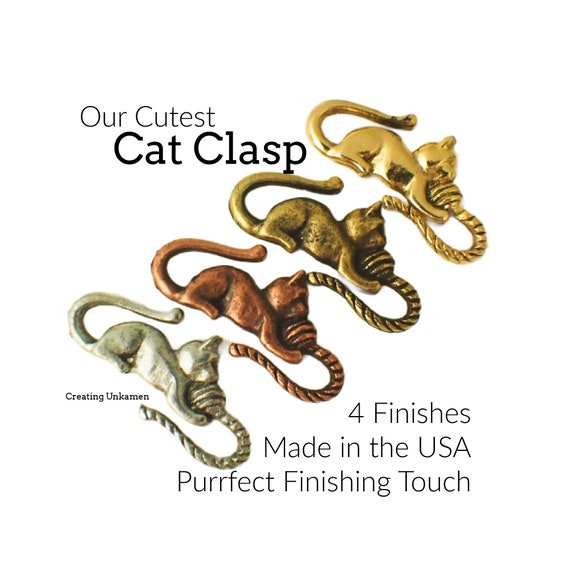 1 Cat S-Hook Clasp in Antique Copper, Antique Gold, Antique Silver or Gold Plated With 2 Matching Jump Rings - 100% Guarantee