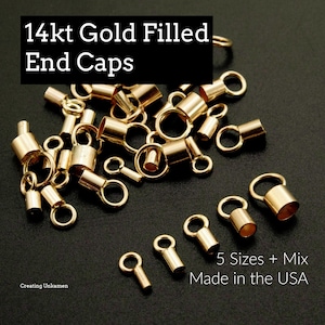 5 - 14kt Gold Filled End Caps with Rings - 0.7mm, 1.1mm, 1.8mm, 2mm, 3.3mm ID Made in the USA