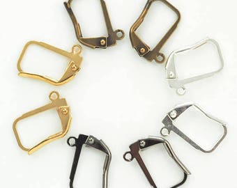 4 Pairs Petite Angle Leverback Ear Wires with Plain Front in Gold, Silver, Antique Gold, Gunmetal