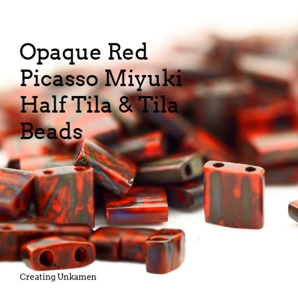 Opaque Red Picasso Miyuki Tila & Half Tila Beads - 100% Guarantee