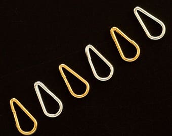 50 Silver or Gold Plated Teardrop Split Rings - 10mm X 5mm OD
