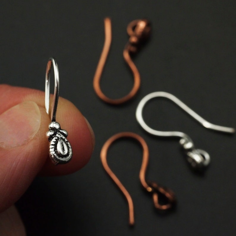 4 pairs - Ear Wires in 18 gauge with Fancy Teardrop - Antique Copper or Antique Silver Plated - 100% Guarantee image 6
