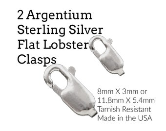 2 Argentium Sterling Silver Flat Lobster Clasps - 8mm X 3mm or 11.8mm X 5.4mm - Non Tarnish - 100% Guarantee - Made in the USA