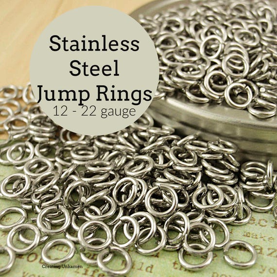 Jump Rings 100 Handmade Stainless Steel in 22, 20, 18, 16, 14, 12 gauge Saw Cut for Seamless Joints