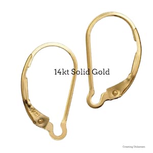 Ear Wires 1 Pair 14kt Solid Gold Leverback Interchangeable - Yellow or White