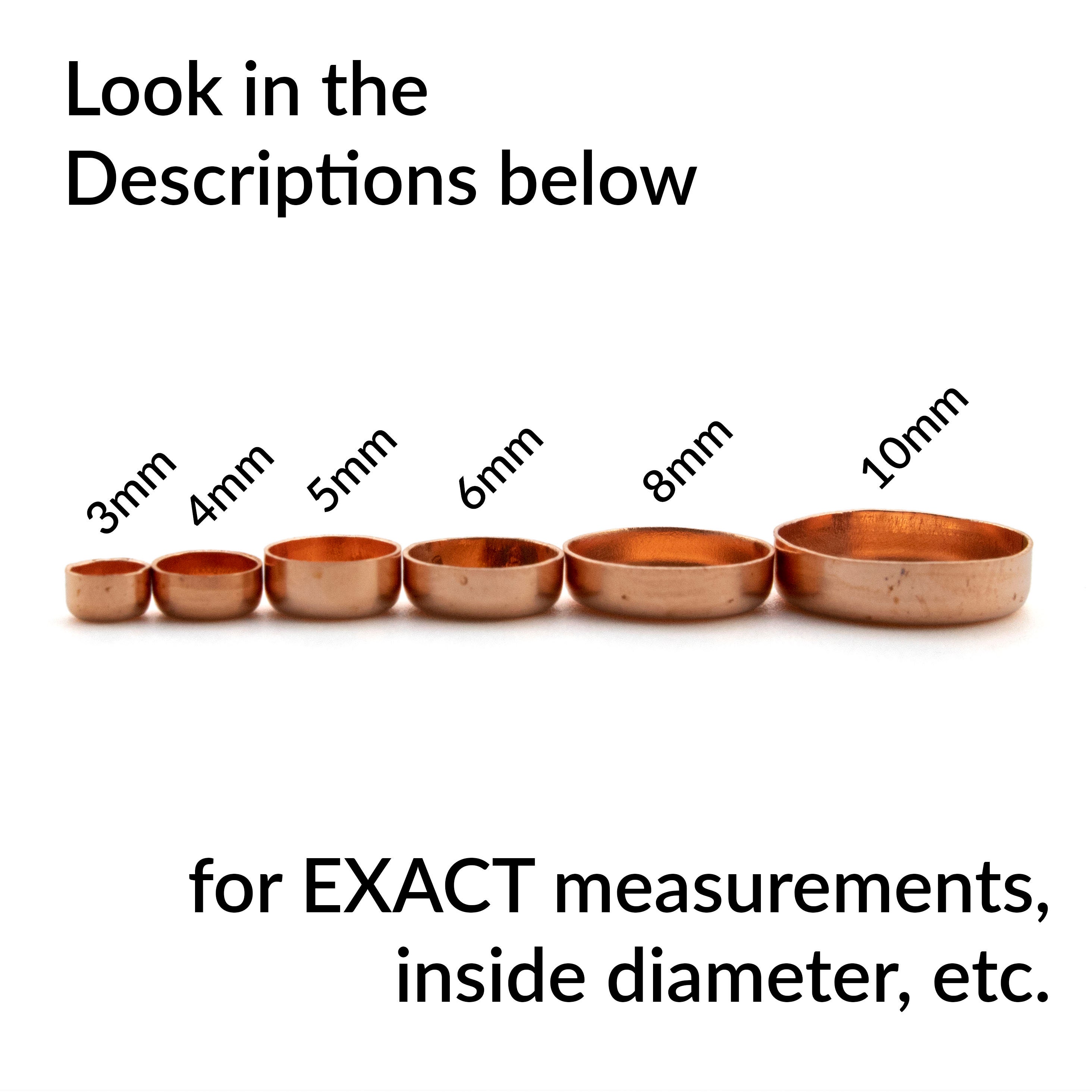 6 Raw Copper Plain and Serrated Round Bezel Cups - 3mm, 4mm