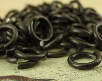 100 Black Iron Jump Rings  - Oxidized and Oiled- You Pick Gauge and Diameter