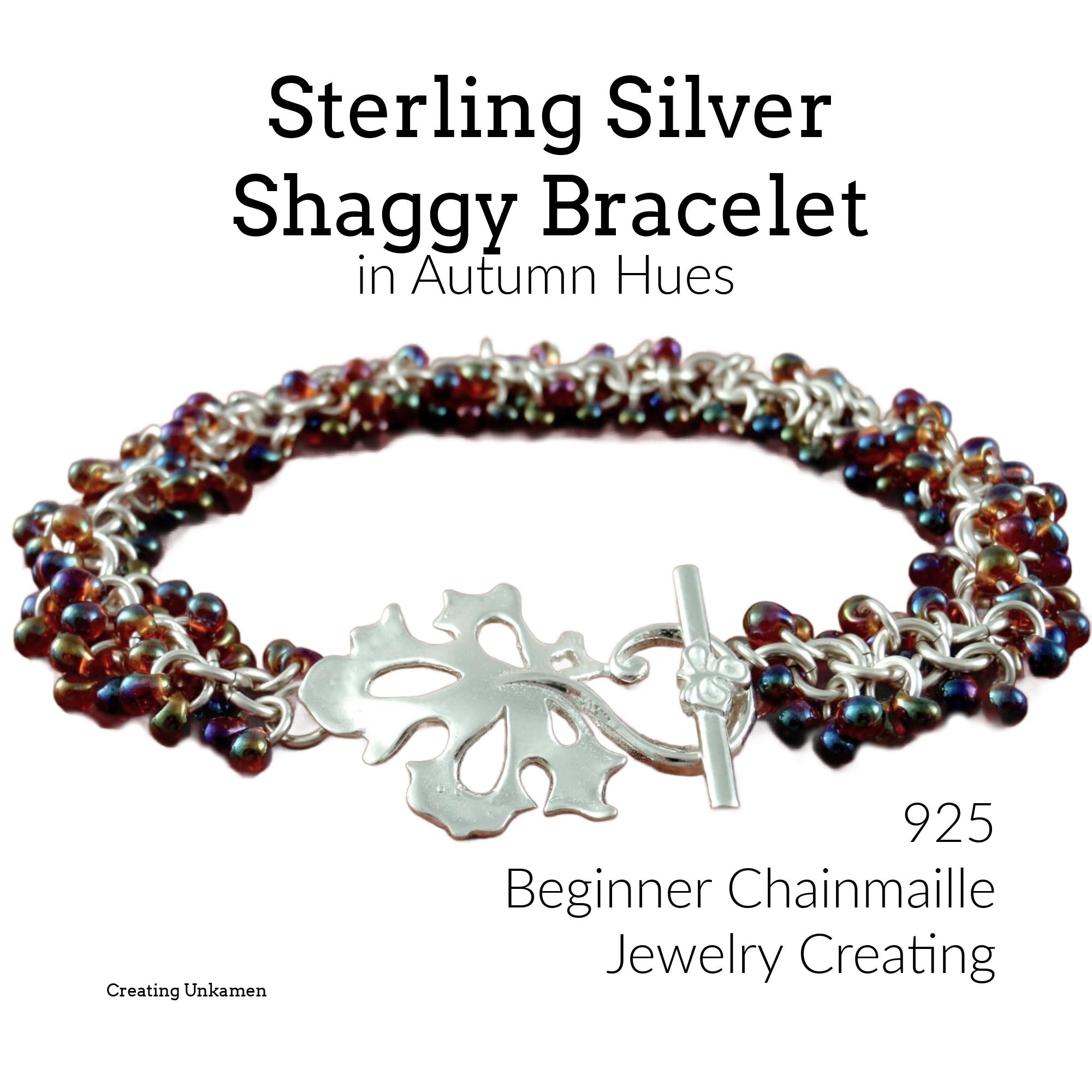 Kit Beaded Bracelet in Sterling Silver and Autumn Hues - Beginners Chainmaille Jewelry Creating