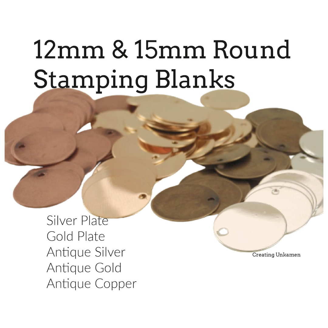 20 Round Stamping Blanks 12mm or 15mm in Gold Plate, Silver Plate