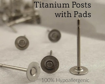 Vous choisissez la taille - 20 paires de tiges de boucles d'oreilles en titane avec coussinets - hypoallergénique - sans nickel - à coller - fabriqué aux États-Unis