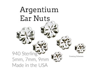 1 pair Argentium Sterling Silver Medium to Heavy Weight Ear Nuts - 5mm, 7mm, 9mm Tarnish Resistant