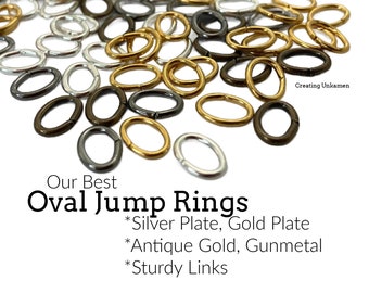 100 Oval Jump Rings in Silver Plate, Gold Plate, Antique Gold and Gunmetal -  Best Commercially Made