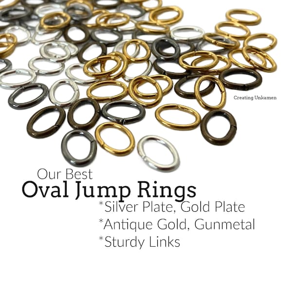 100 Oval Jump Rings in Silver Plate, Gold Plate, Antique Gold and Gunmetal -  Best Commercially Made