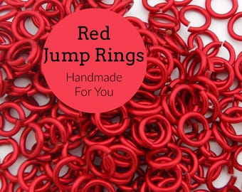 100 Handcrafted Red Colored Enameled Jump Rings in 16, 18, 20, 22 or 24 gauge YOU PICK the Diameter - 100% Guarantee