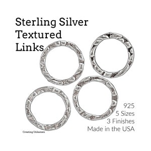 2  Round Sterling Silver Textured Links  in 12mm, 15mm, 20mm or 23mm - Shiny, Antique or Black