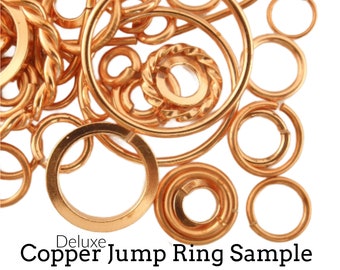 Deluxe Sample Pack 100 Solid Copper Jump Rings - Fancy, Square and Round - Great Selection of Sizes and Gauges