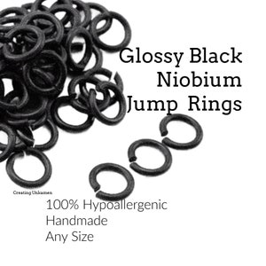 Jump Rings 100 Glossy Black Anodized Niobium in Your Pick of Diameter 14, 16, 18, 20, 22 gauge