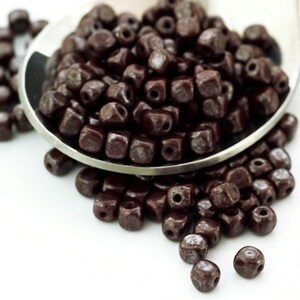 60 4mm Luster Opaque Brown Cube Czech Beads 100% Guarantee image 3