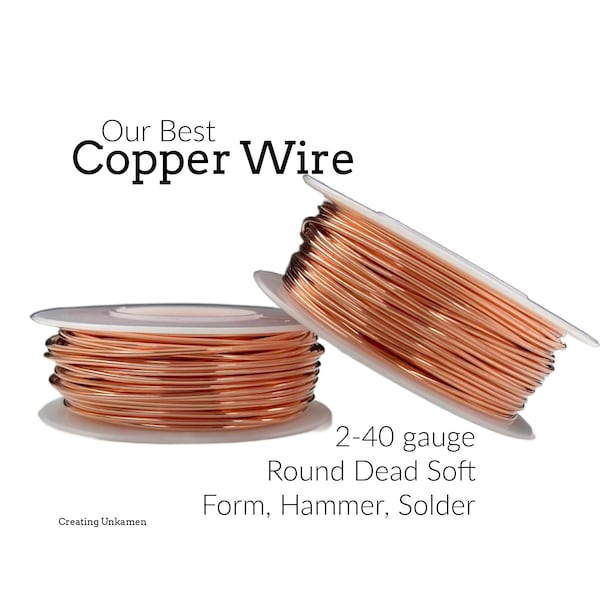 Copper Wire Solid Raw Metal Dead Soft You Pick Gauge 2, 4, 6, 8, 10, 12, 14, 15, 16, 18, 20, 21, 22, 24, 26, 28, 30, 32, 36 40