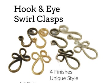 4 Swirl Hook and Eye Clasps - 22mm X  8.5mm - Silver Plated, Gold Plated, Antique Silver or Antique Gold - 100% Guarantee