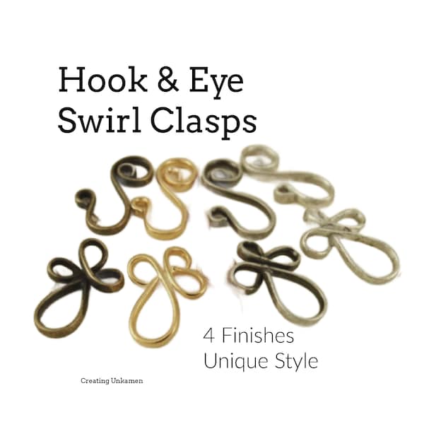 4 Swirl Hook and Eye Clasps - 22mm X  8.5mm - Silver Plated, Gold Plated, Antique Silver or Antique Gold - 100% Guarantee