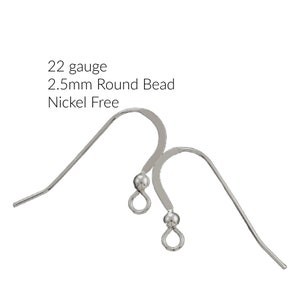 Sterling Silver Flat Ear Wires with Bead 22 gauge Economical Choice in Shiny, Antique or Black Finishes image 3