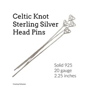 2 Sterling Silver Celtic Triangle Knot Head Pins - 20 gauge 2.25 inches