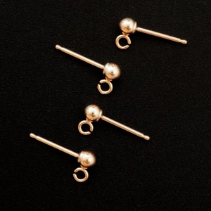 1 Pair 14kt Gold Filled Ball Ear Posts with Loops and Ear Backs - Yellow or Rose in 2mm, 3mm, 4mm, 5mm, 6mm 100% Guarantee