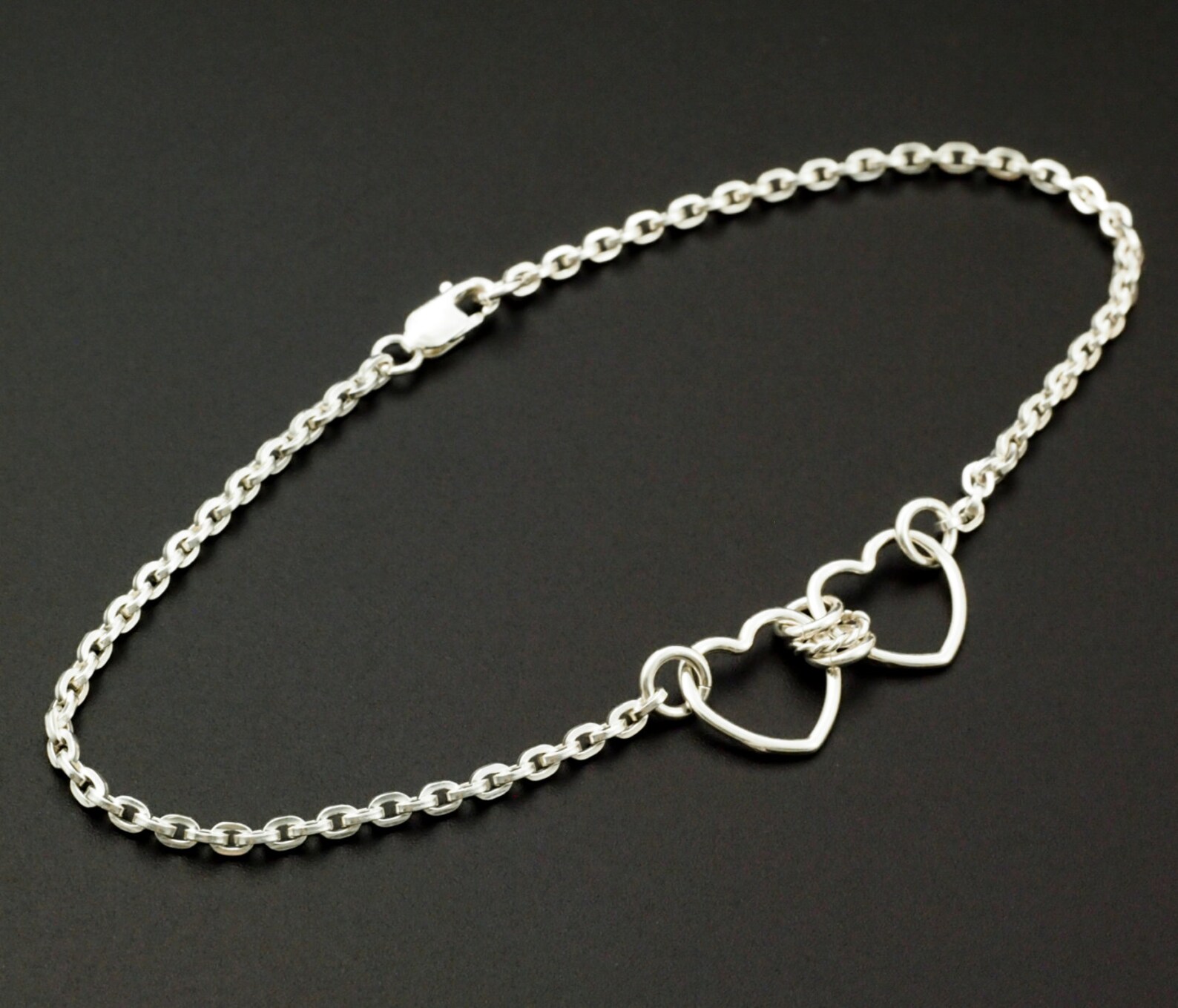 Two Hearts Sterling Silver Chain Bracelet | Etsy