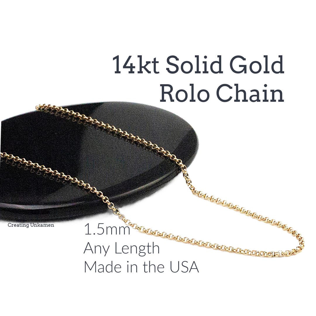 14kt Solid Gold 1.5mm Rolo Necklace Custom Finished Lengths or Chain by ...