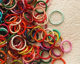 Large Hoops - Colorful Stitch Marker Sample Pack - 100 18 gauge 10, 11, 12, 13, and 15mm Handmade Jump Rings - 100% Guarantee