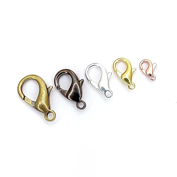 4 Lobster Clasps - Teardrop Style in 4 Sizes in Silver, Gold, Antique Gold, Copper or Gunmetal Plated Brass - 100% Guarantee