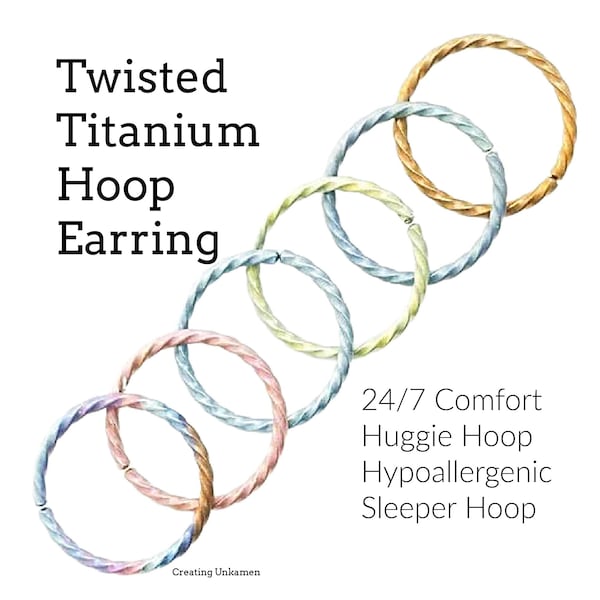 1 gedrehte Titan Ohrring, Schwellen, Huggie Creolen, 24/7 Komfort, hypoallergen 14, 16, 18, 20 Gauge