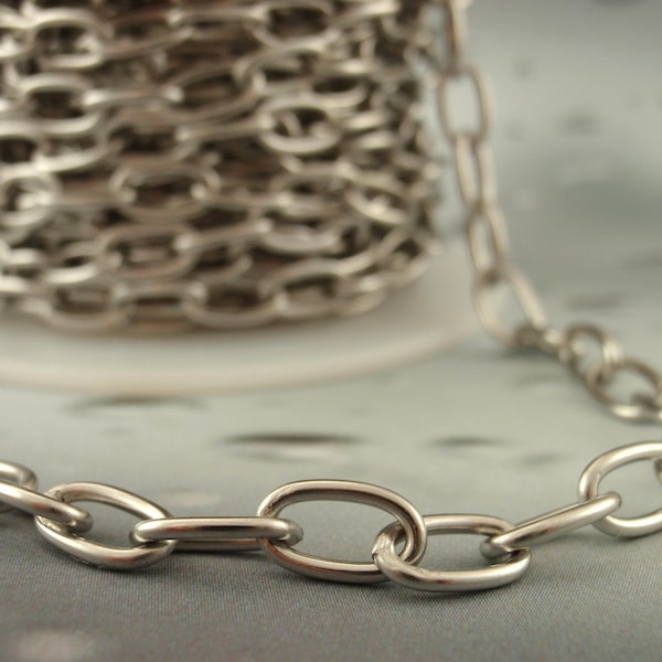 Stainless Steel 5.3mm Chain 316L - Top Shelf - By the Foot or Finished with Clasp - Large Oval Cable - Made in the USA