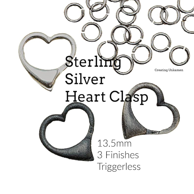 1 Sterling Silver Heart Lobster Clasp Triggerless Simply Stunning 13.5mm Shiny, Antique or Black Best Commercially Made image 1