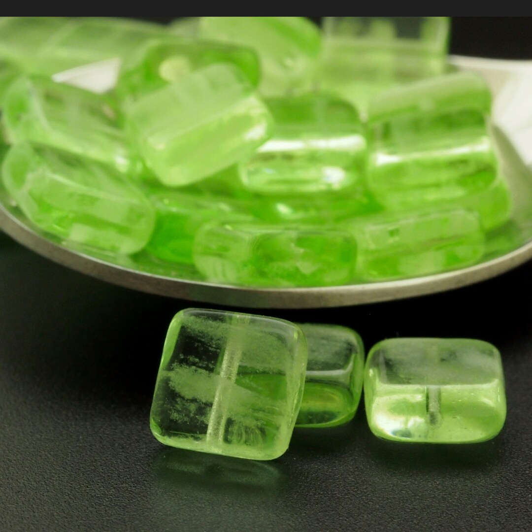 10 9mm Glow in the Dark Square Peridot Beads Czech Pressed Etsy
