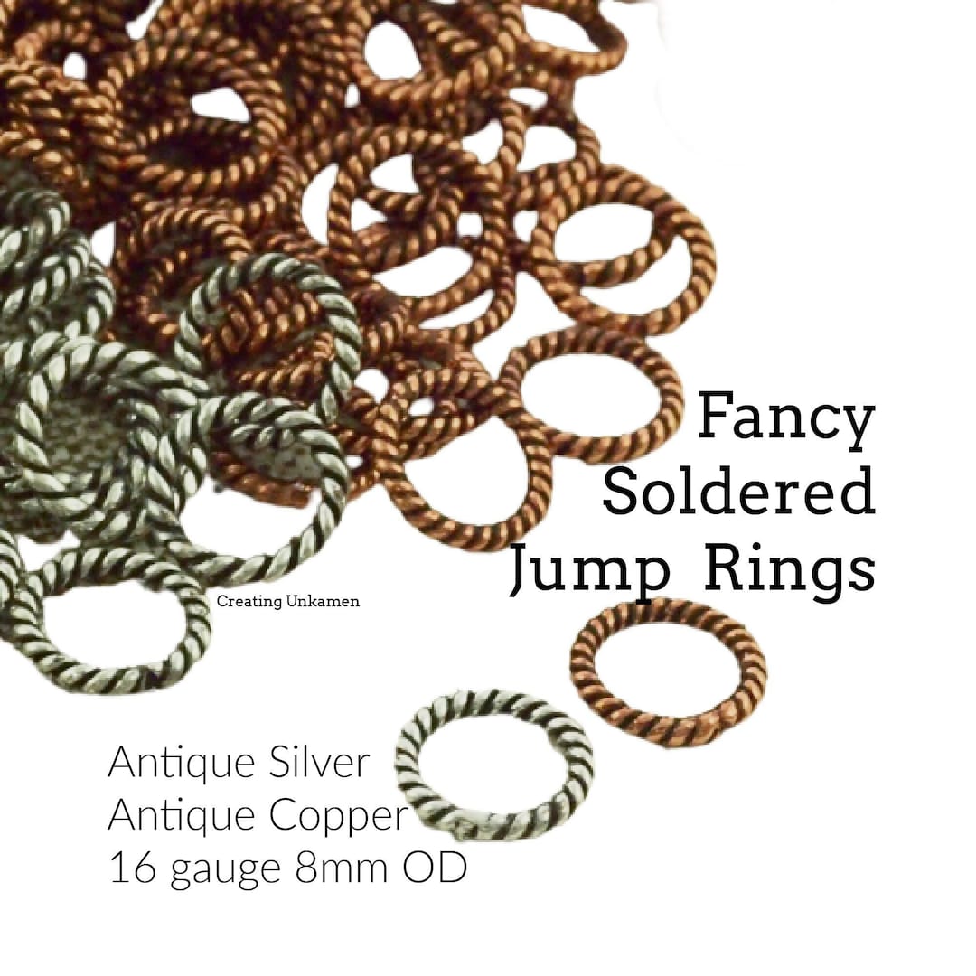 60 Fancy Soldered Closed Jump Rings 16 Gauge 8mm OD Antique Silver or