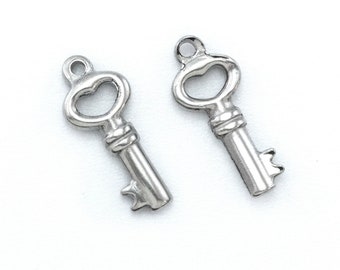 Clearance Sale 1 Stainless Steel Key Charm - 17mm x 8mm - 100% Guarantee