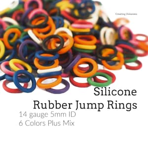 100 Jump Rings Silicone Rubber 14 gauge 5mm ID - 3/16" Black, Red, Yellow, Green, Blue, Purple